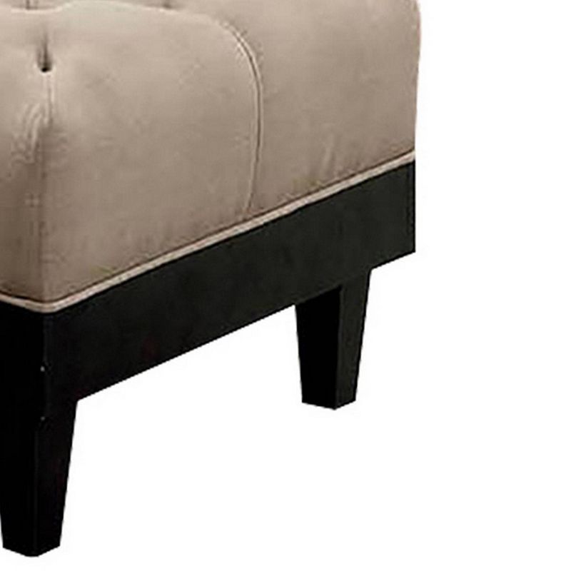 40" Ottoman with Button Tufted Padded Seat Beige/Black - Benzara