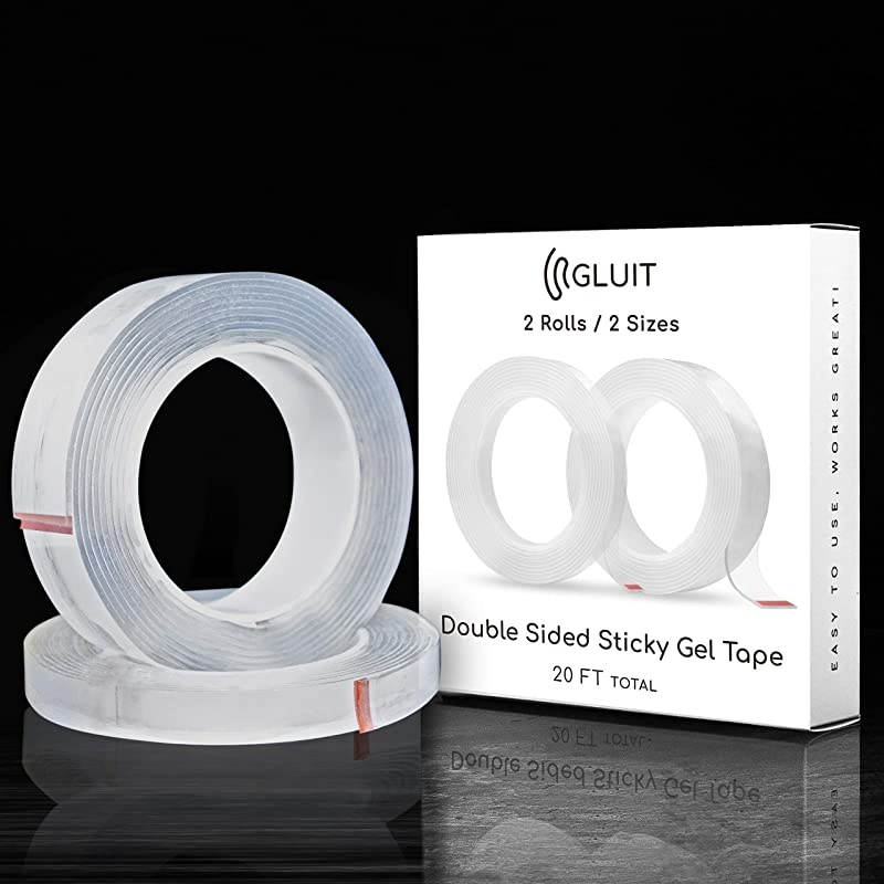 Premium Double Sided Tape Heavy Duty 17.5 lbs Reusable Adhesive Removable Washable Multipurpose Mounting Tape Gel Grip Tape Carpet Tape for Home Office Kitchen Car Poster 2 Rolls 20 FT