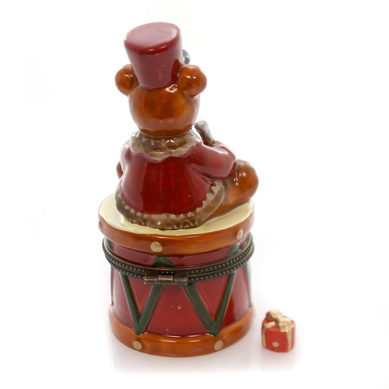 Hinged Trinket Box 4.5" Bear & Drum Christmas Teddy Present  -  Decorative Figurines