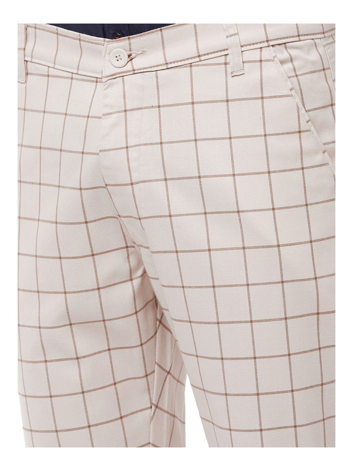 Sojanya Light Beige & Green Checks Trousers