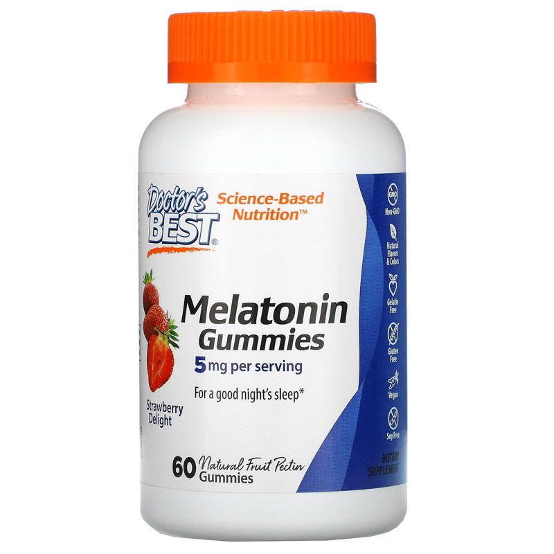 Doctor's Best Melatonin Gummies, Strawberry Delight, 5 mg, 60 Gummies, Herbal Supplements
