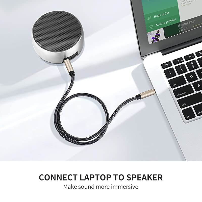 35mm Male to Male Auxiliary Aux Stereo Professional HiFi Cable with SilverPlating Copper Core Gold Plated Nylon Braid TangleFree for Audiophile Musical Lovers Silver 10ft