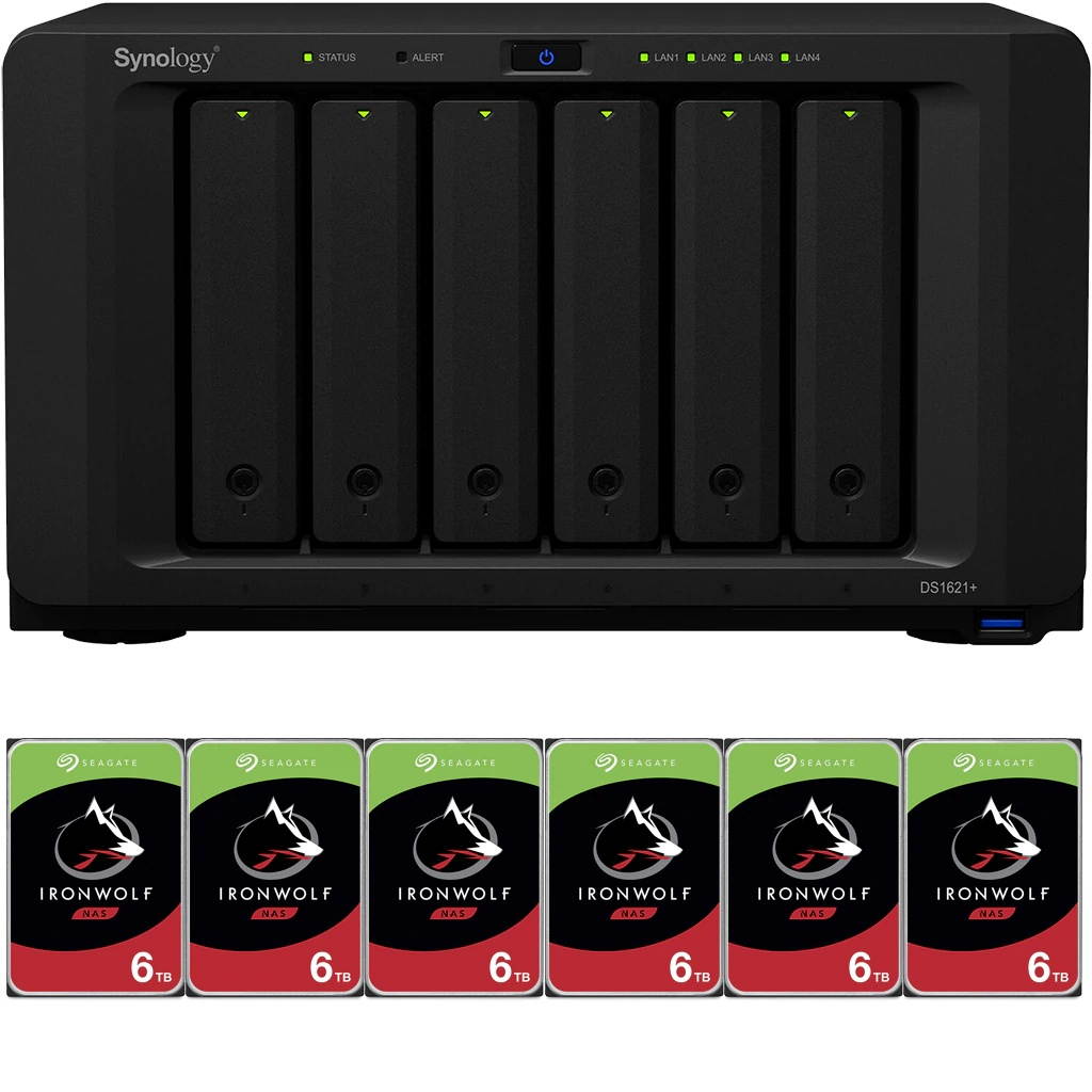 Synology DS1621+ DiskStation with 8GB RAM and 60TB (6 x 10TB) of Seagate Ironwolf NAS Drives Fully Assembled and Tested By CustomTechSales