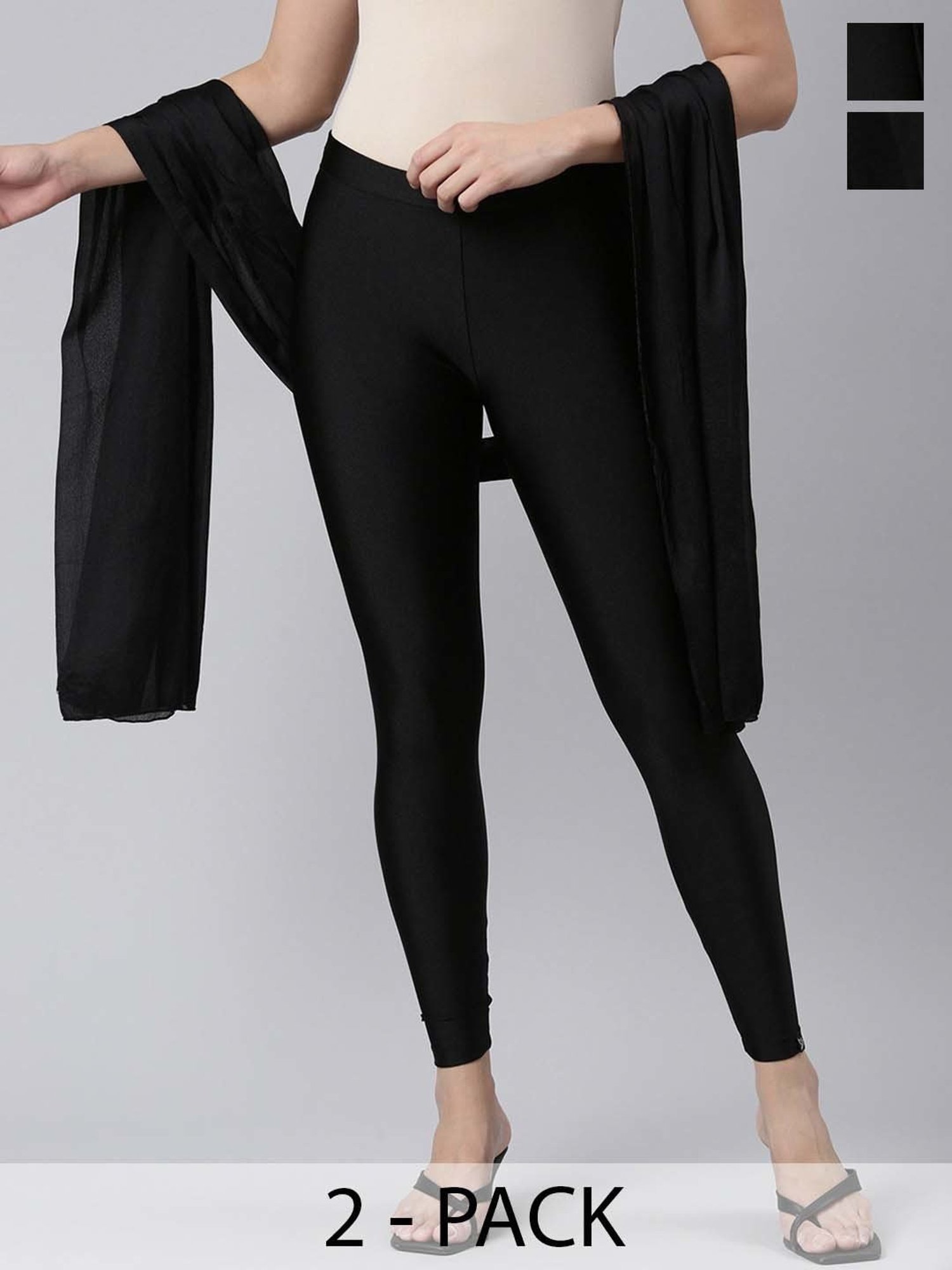 TWIN BIRDS Black Plain Dupatta - Pack Of 2