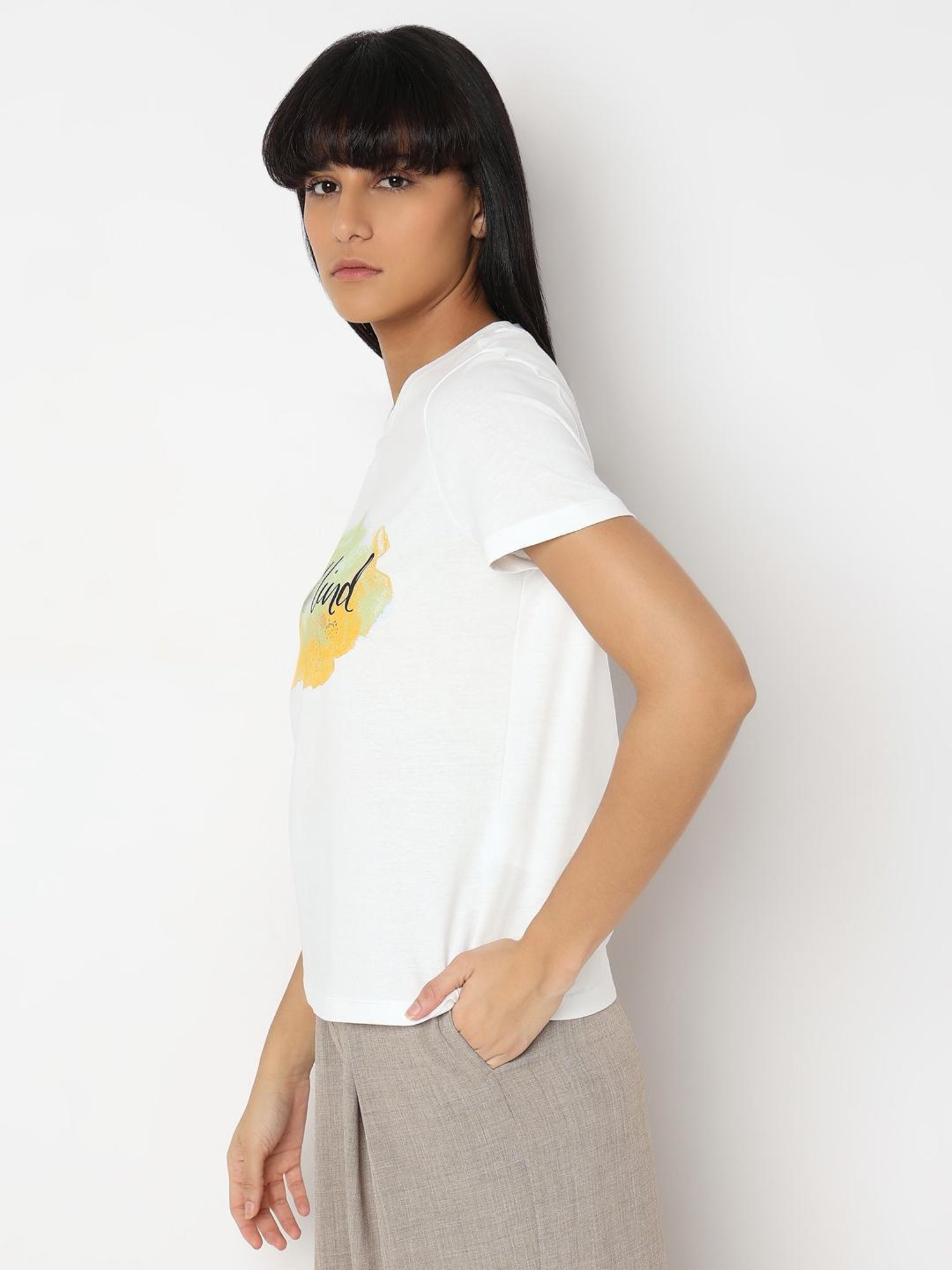 Vero Moda White Cotton Graphic Print T-Shirt
