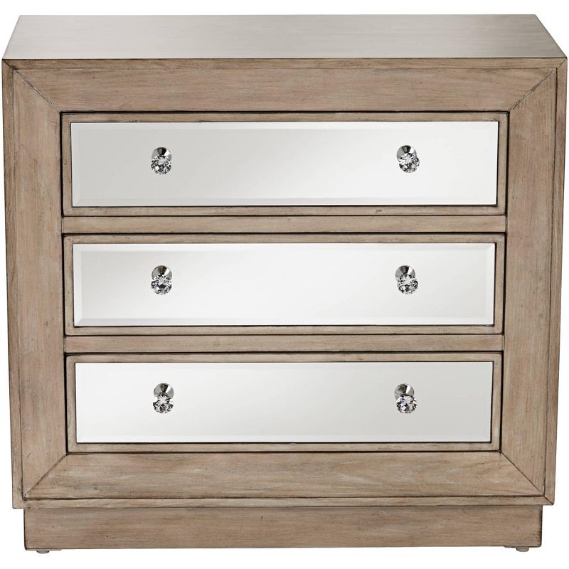 55 Downing Street Gabriella 32" Wide Mirrored and Oak Wood Drawer Accent Chest