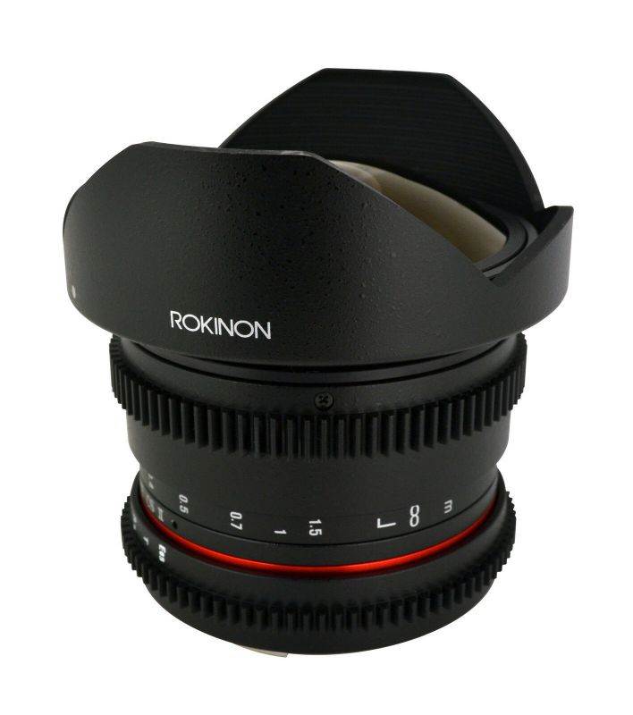New Rokinon De-clicked HD 8mm T3.8 Cine Fisheye Lens w/ Removable Hood for Canon