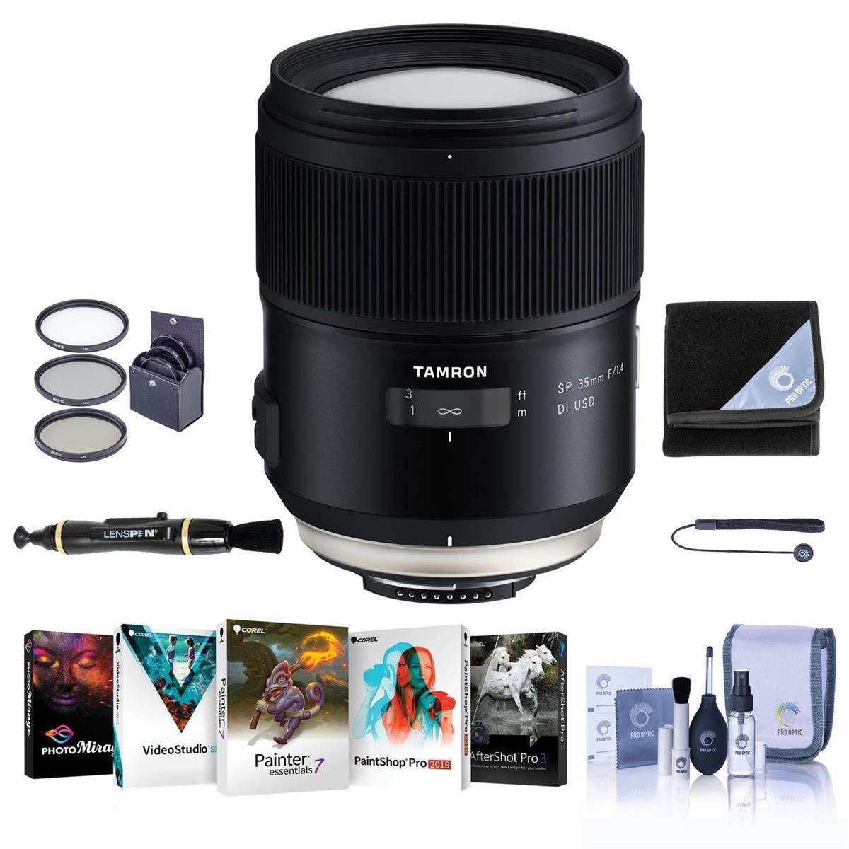 Tamron SP 35mm f/1.4 Di USD Lens for Nikon F Mount W/ Free PC Accessory Bundle