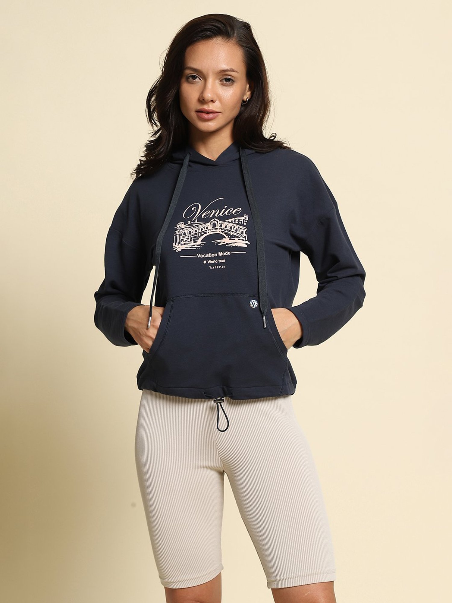 Van Heusen Navy Printed Sports Hoodie