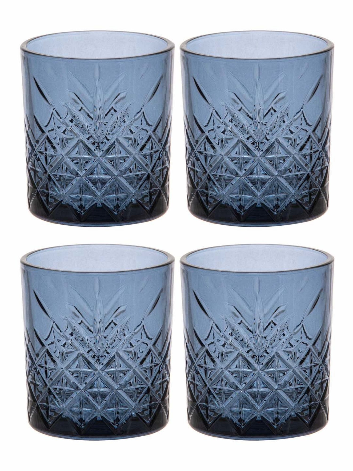 Pasabahce Timeless Blue Glass Whiskey Tumbler (0.345 L) - Set of 4
