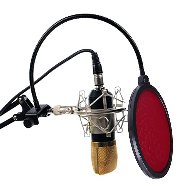 Microphone Pop Filter for Blue Yeti Dual Layer Studio Mic Wind Screen with Stand Clip and 360 Degree Gooseneck Arm Red