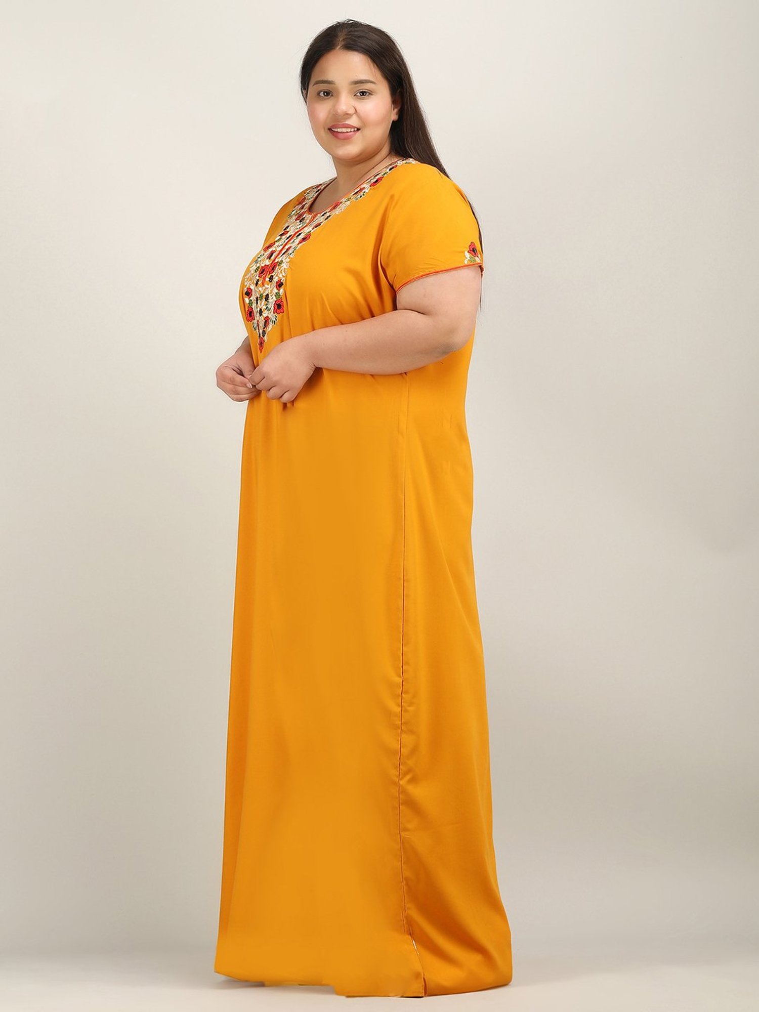 KOI SLEEPWEAR Mustard Embroidered Night Gown