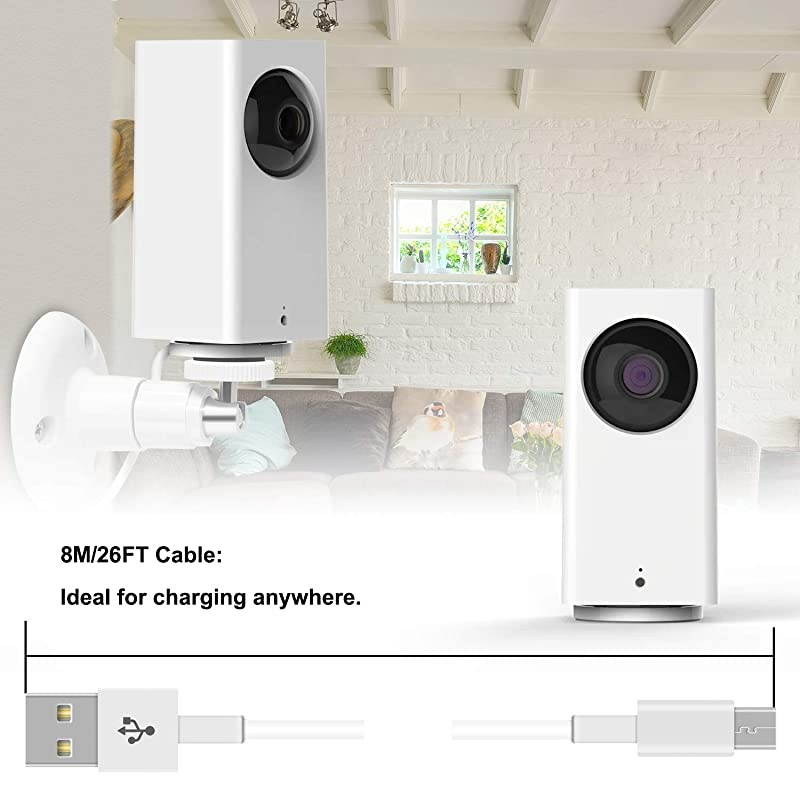 Wyze Cam Pan Wall Mount with 26FT Power Extension Charging CableWyze Cam Pan Mounting Kit Including Charging CordAdjustable Indoor and Outdoor Security Mount and 30 Wire Clips