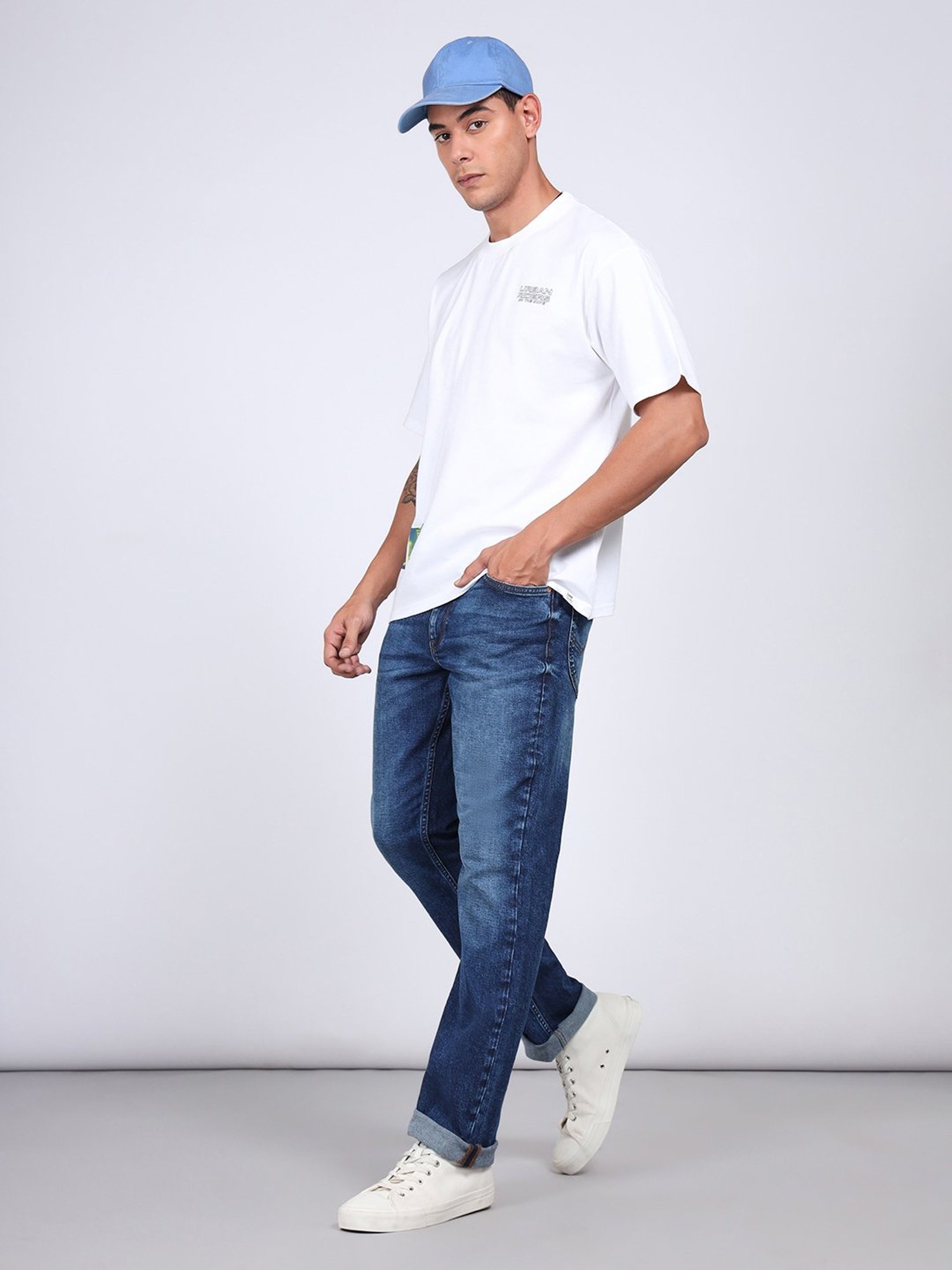 Lee Men Graphic Print White Crew Neck Oversize Fit Tshirt