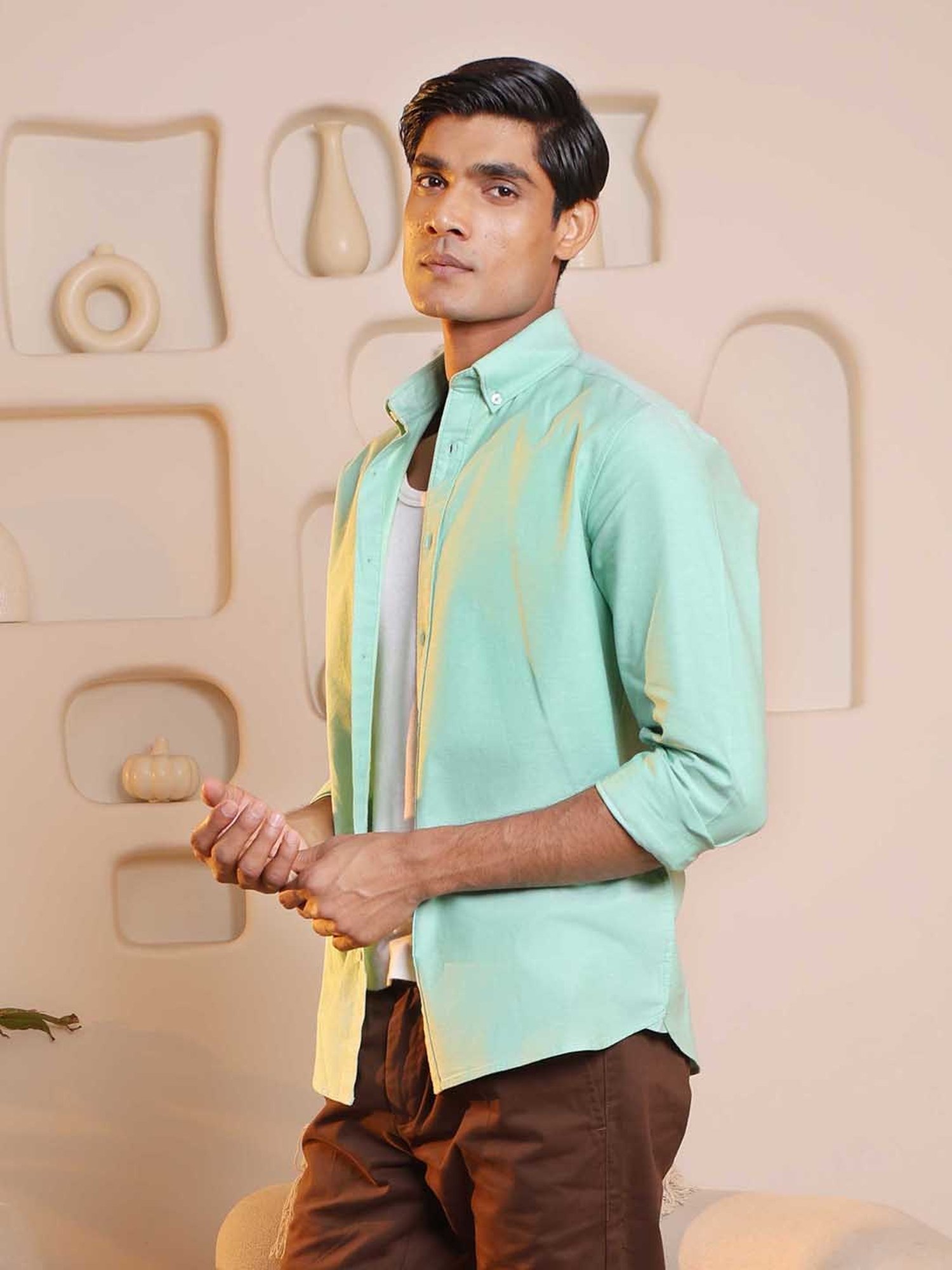 SUBTRACT Light Green Slim Fit Shirt