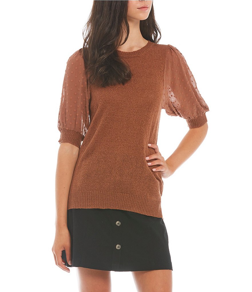 Blu Pepper Dotted Textured Elbow Sleeve Knit Top