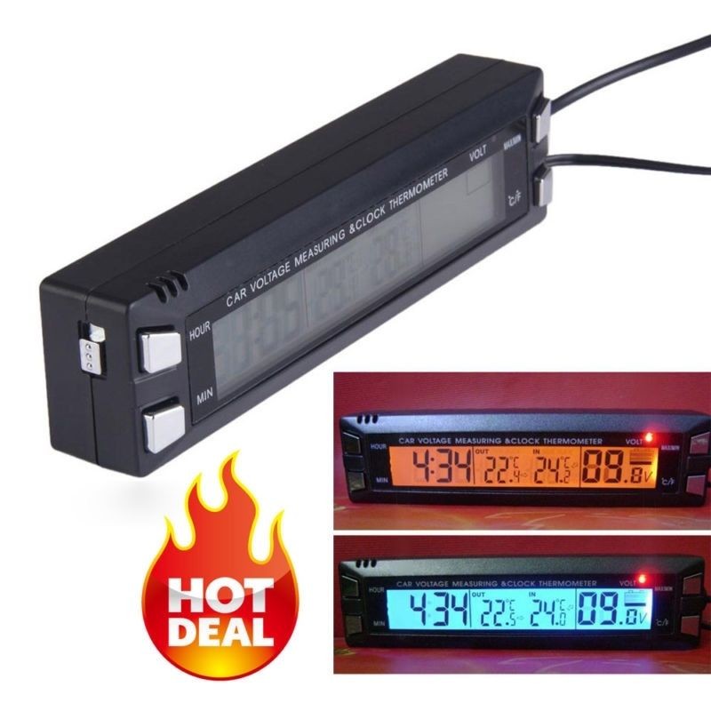 EC30 Digital LCD Clock and Car Thermometer Car Voltage Measuring Color Display