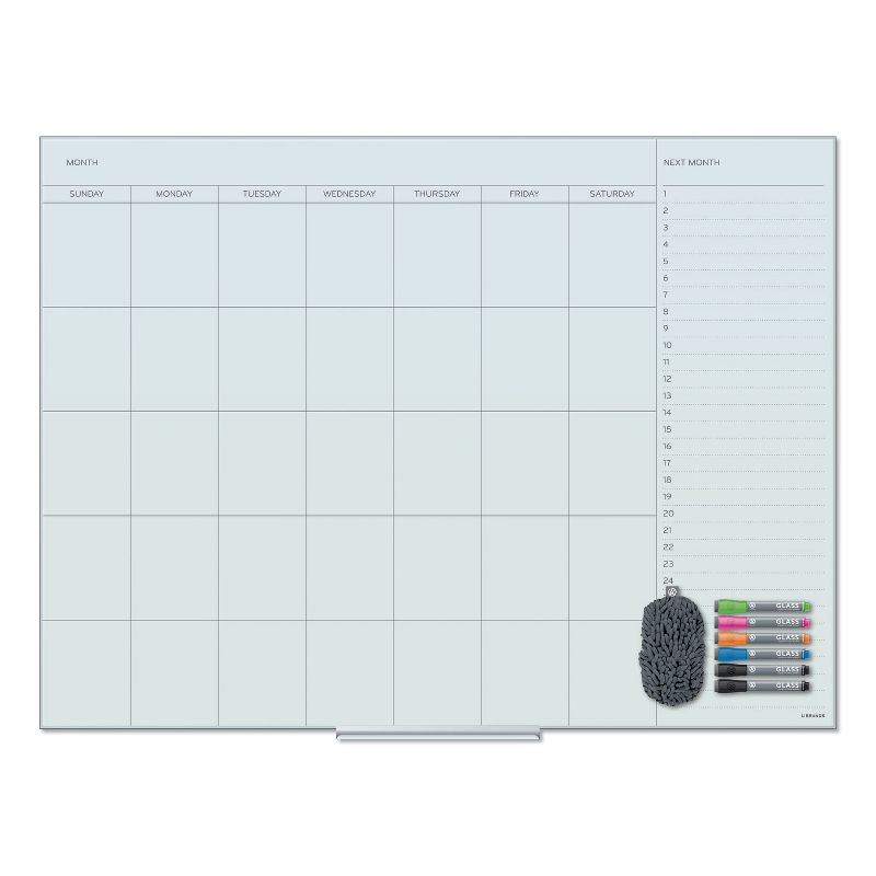 U Brands Floating Glass Dry Erase Undated One Month Calendar, 48 x 36, White 3969U0001