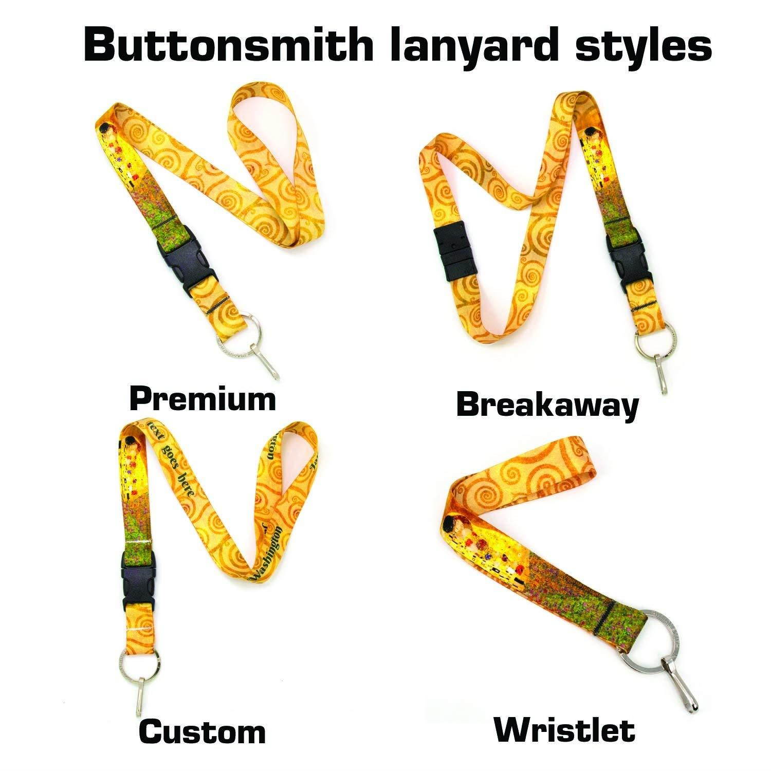 Buttonsmith Gustav Klimt Kiss Premium Breakaway Lanyard with Buckle and Flat Ring - Safety Breakaway, Buckle and Flat Ring - Made in USA