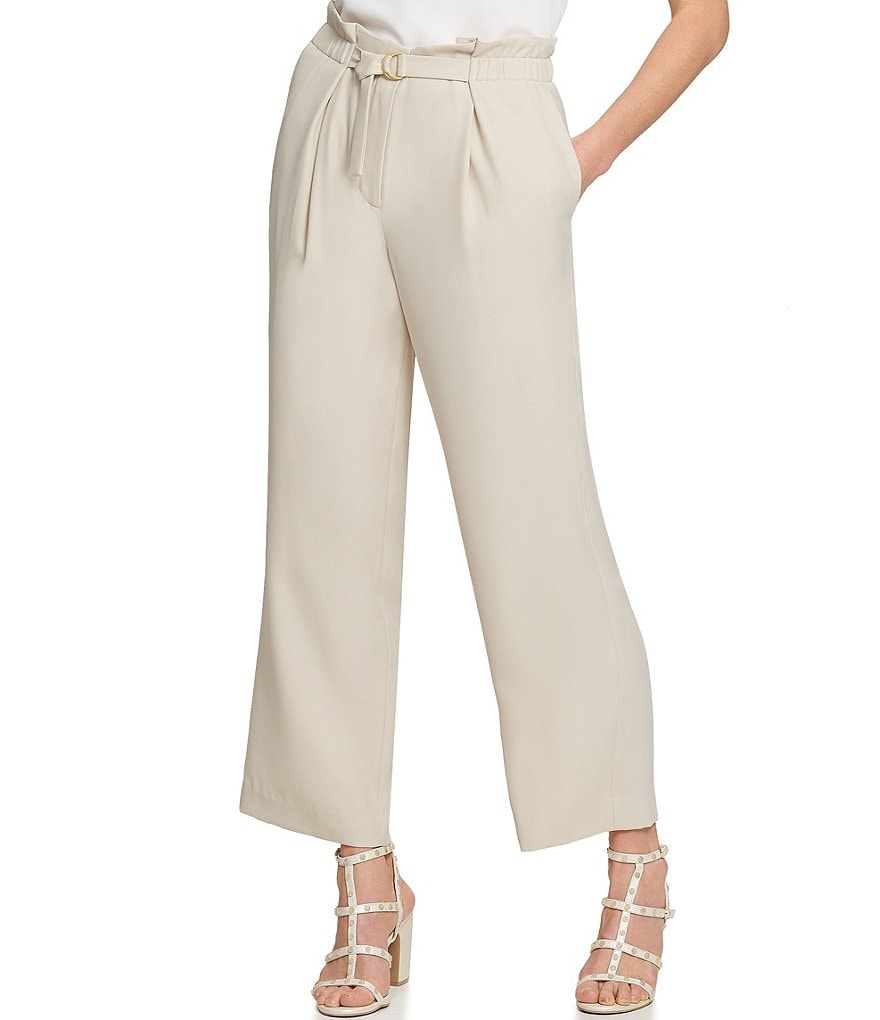 DKNY Belted Pleated Front Paperbag Waist Ankle Pants
