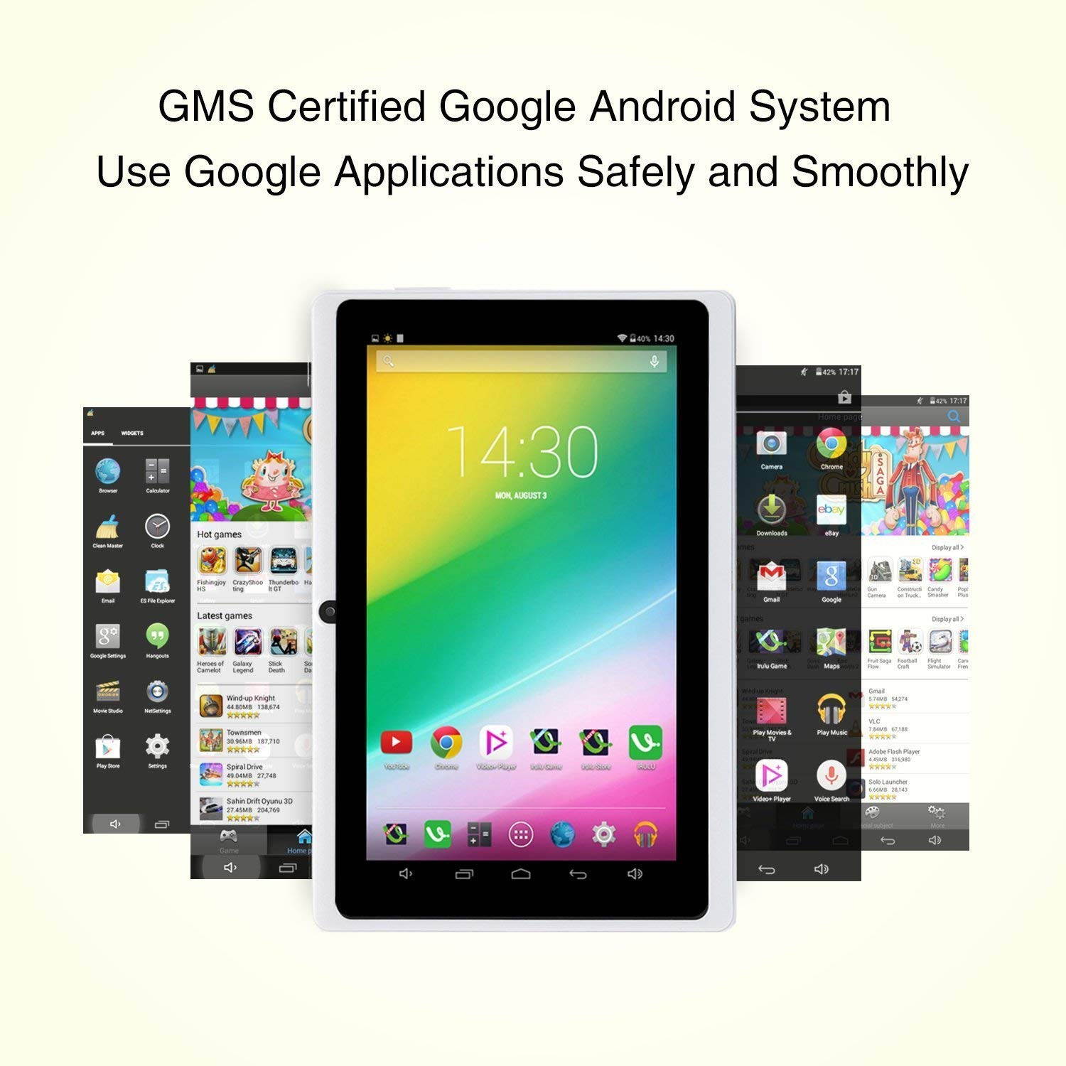 Zgeer 7 inch Tablet Google Android 4.4 Quad Core 1024x600 Dual Camera Wi-Fi Bluetooth,1GB/8GB,Play Store Netfilix Skype 3D Game Supported GMS Certified