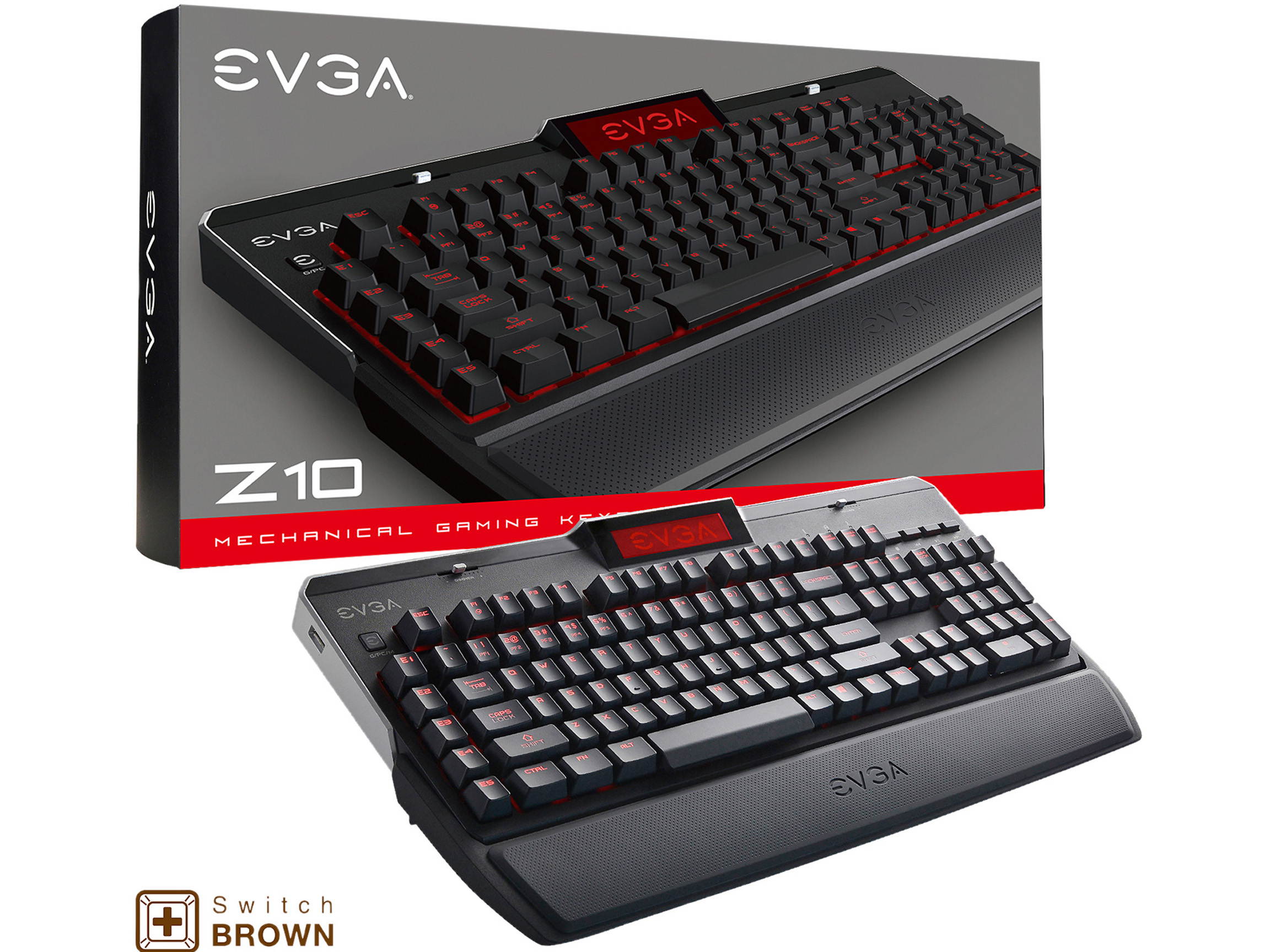 EVGA Z10 Gaming Keyboard, Red Backlit LED, Mechanical Blue Switches, Onboard LCD Display, Macro Gaming Keys