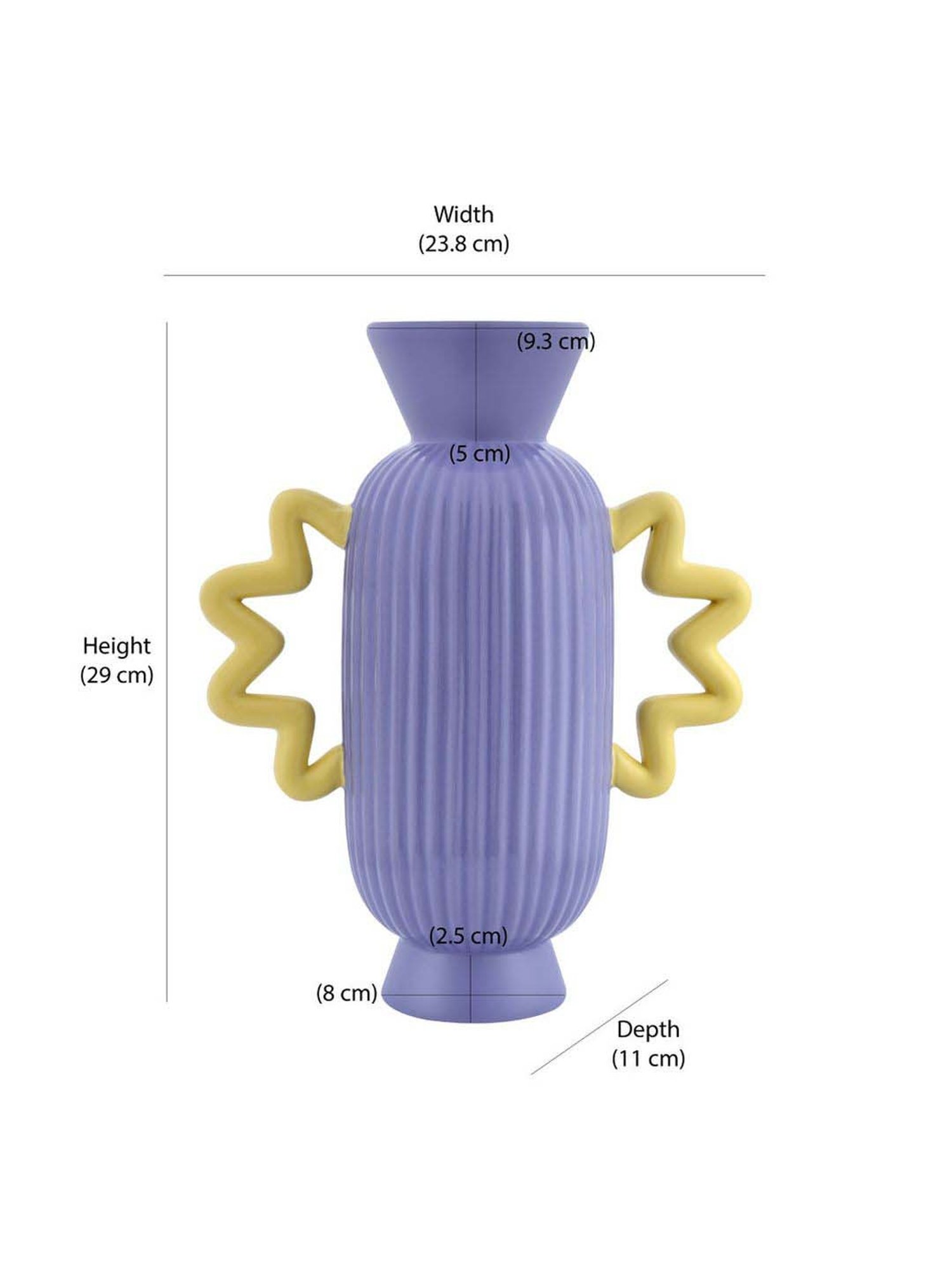 @home Purple & Yellow Dolomite Decorative Fluted Design Vase With 2 Curvy Handles