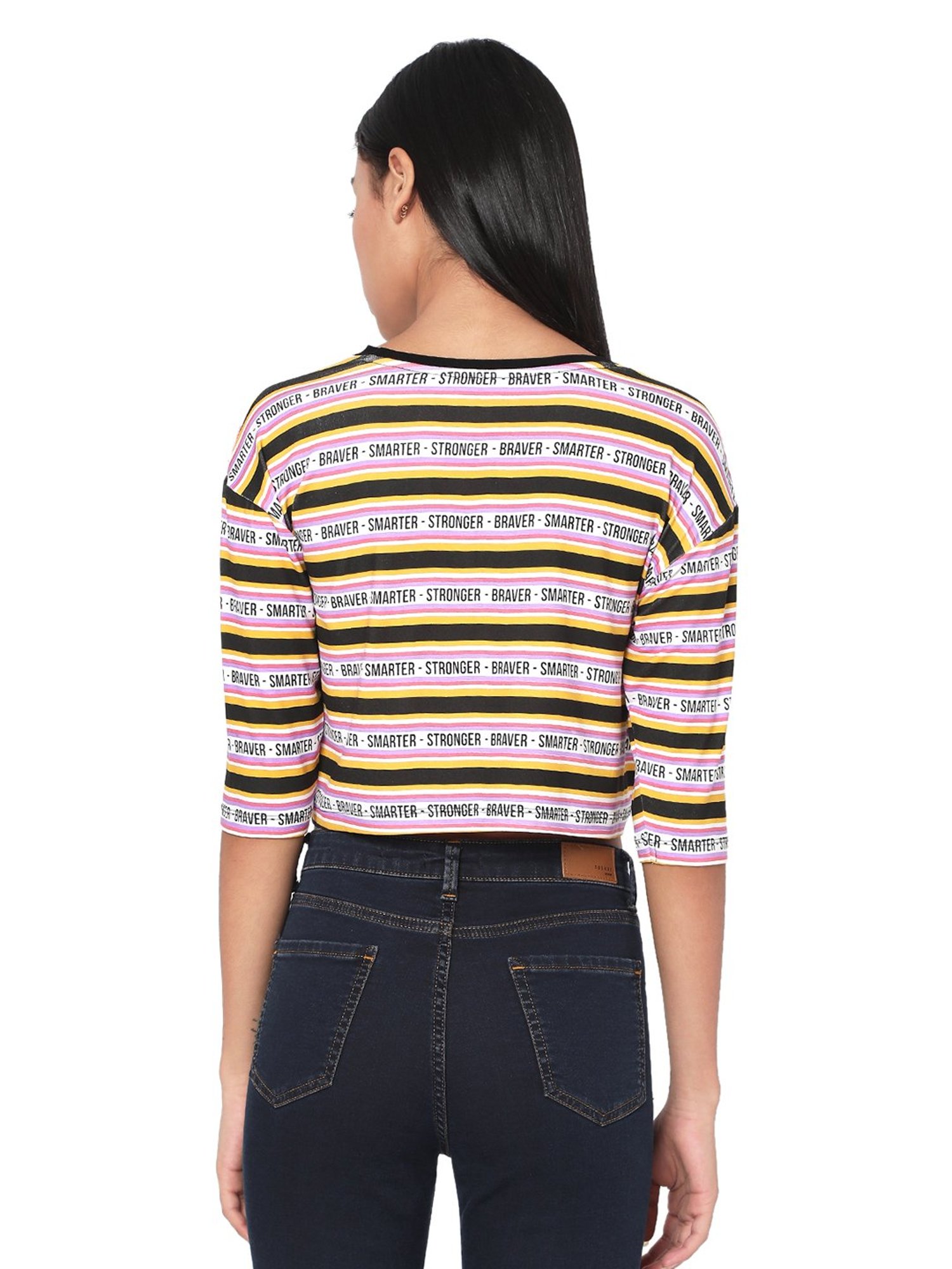 Spykar Yellow & Black Striped Crop Top