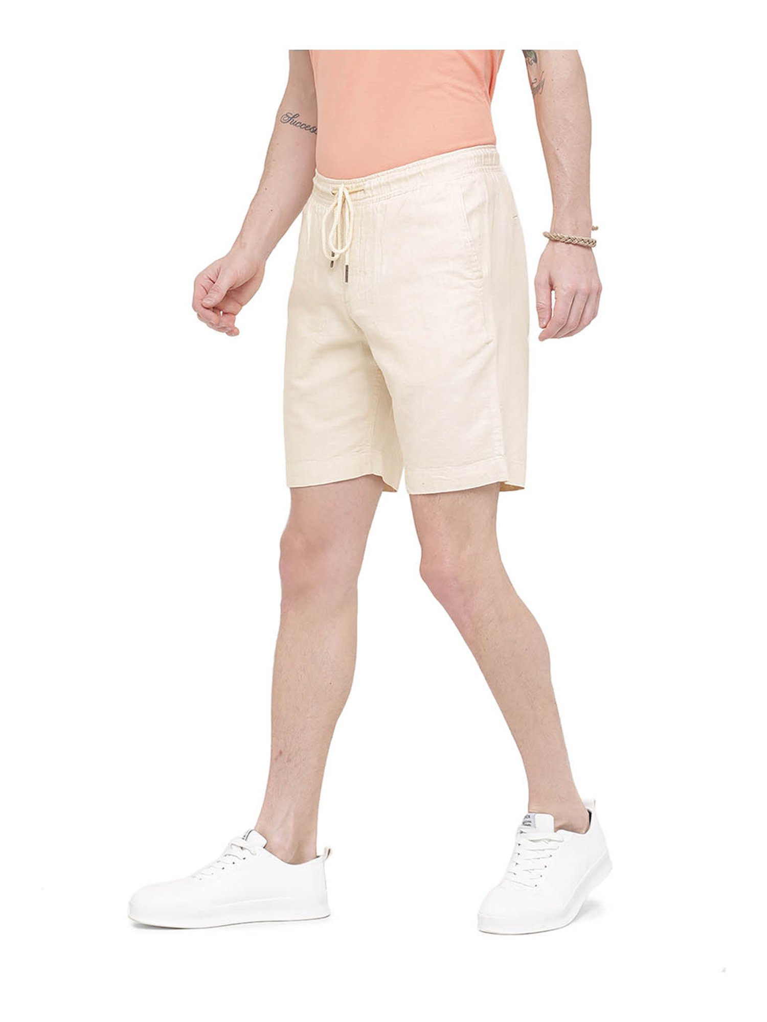 Cavallo By Linen Club Beige Slim Fit Shorts