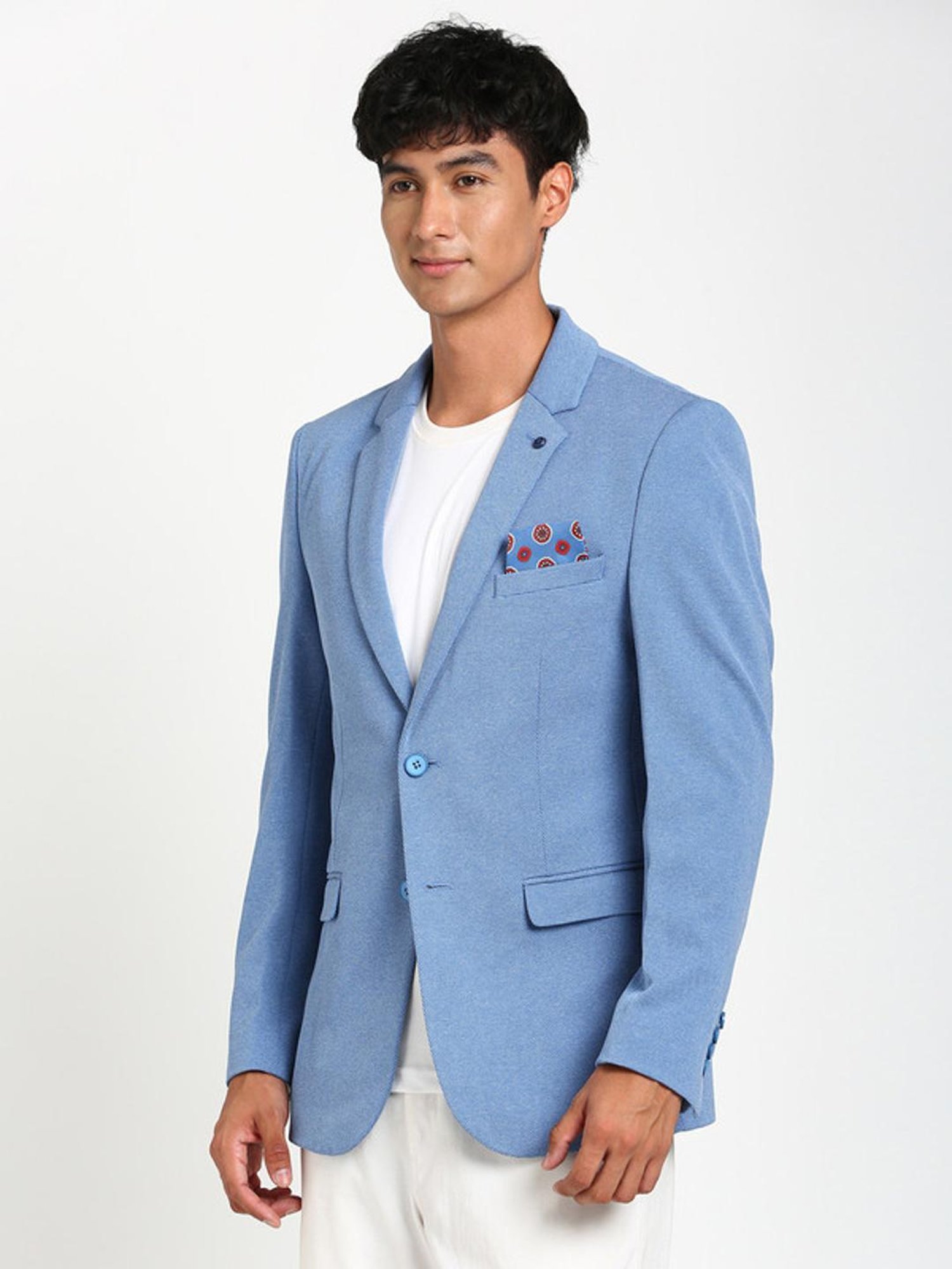 Turtle Blue Slim Fit Texture Blazer