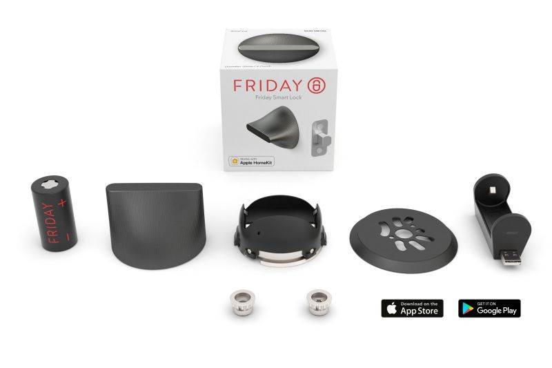 FRIDAY HOME Smart Lock - Brass Finish. World's smallest smart lock: diameter 2 3/4". IOS and Android compatible. Built in WiFi on Demand. Rechargeable battery and charger included.