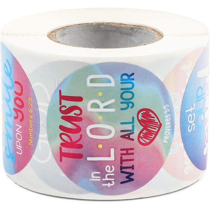 500-Count Bible Verse Round Stickers, 1 Roll Christian Scripture Labels (2" Diameter)