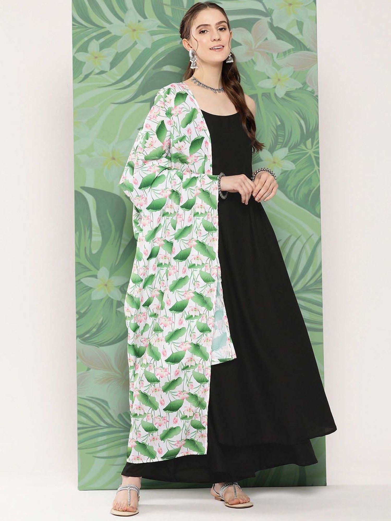 Inweave Black & White Kurta & Palazzo Set with Dupatta