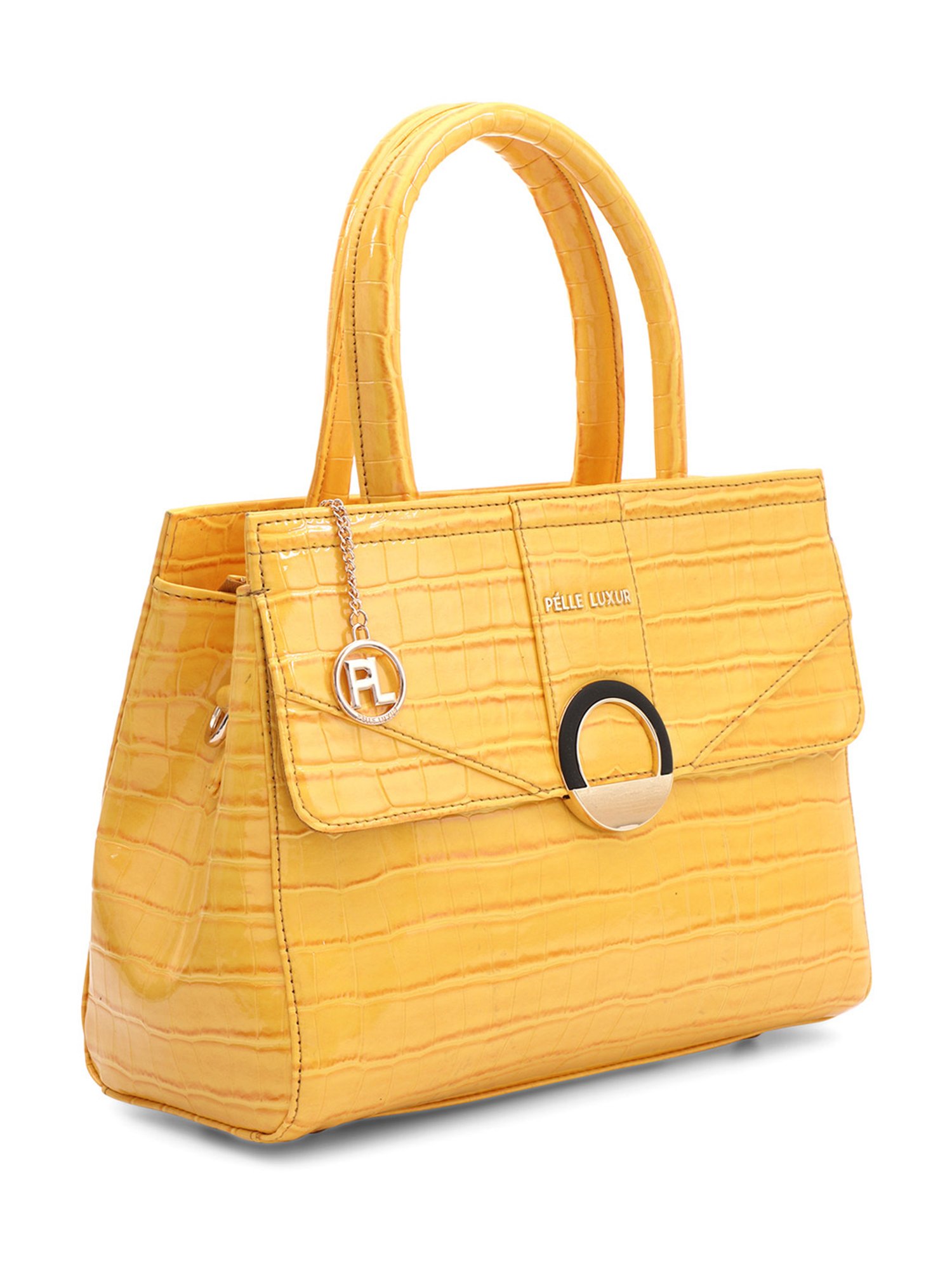 PELLE LUXUR Yellow Textured Medium Beatrice Satchel Handbag