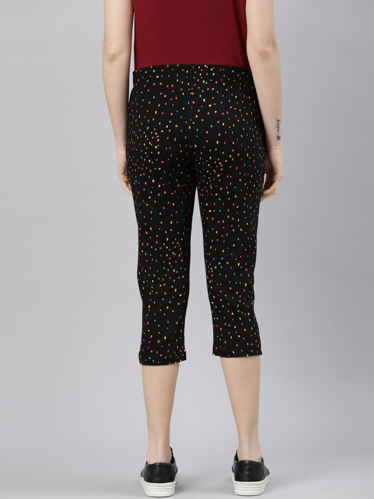 Dixcy Slimz Black Cotton Printed Capris