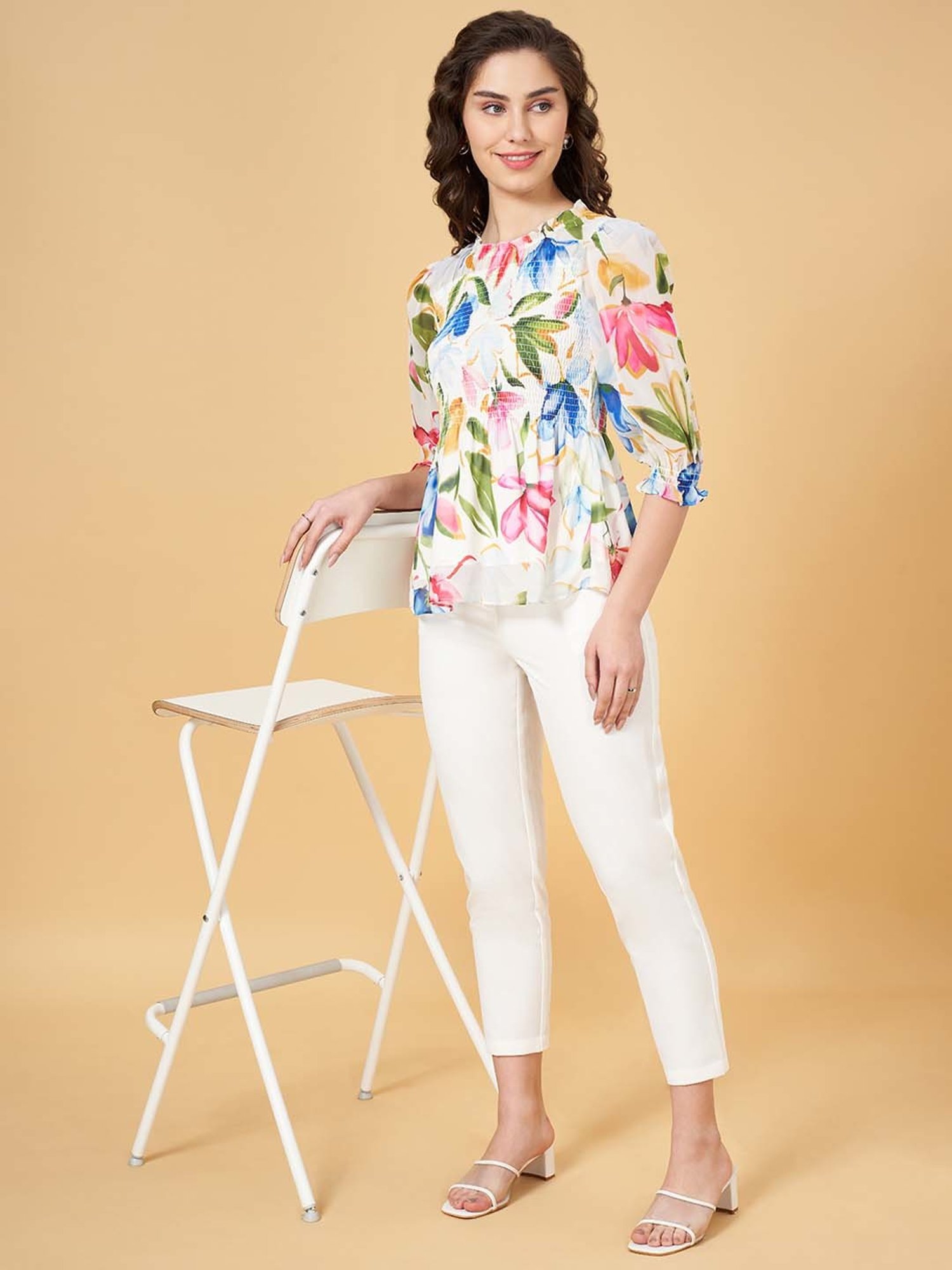Honey by Pantaloons Ivory White Floral Print Top