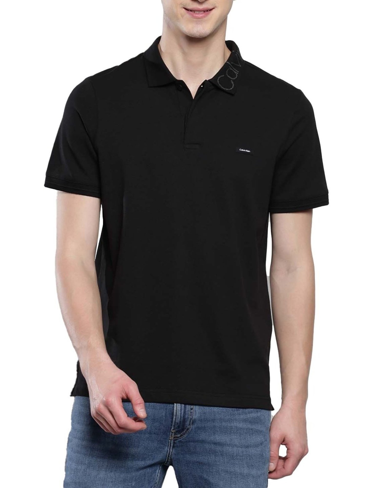 Calvin Klein Black Cotton Regular Fit Polo T-Shirt