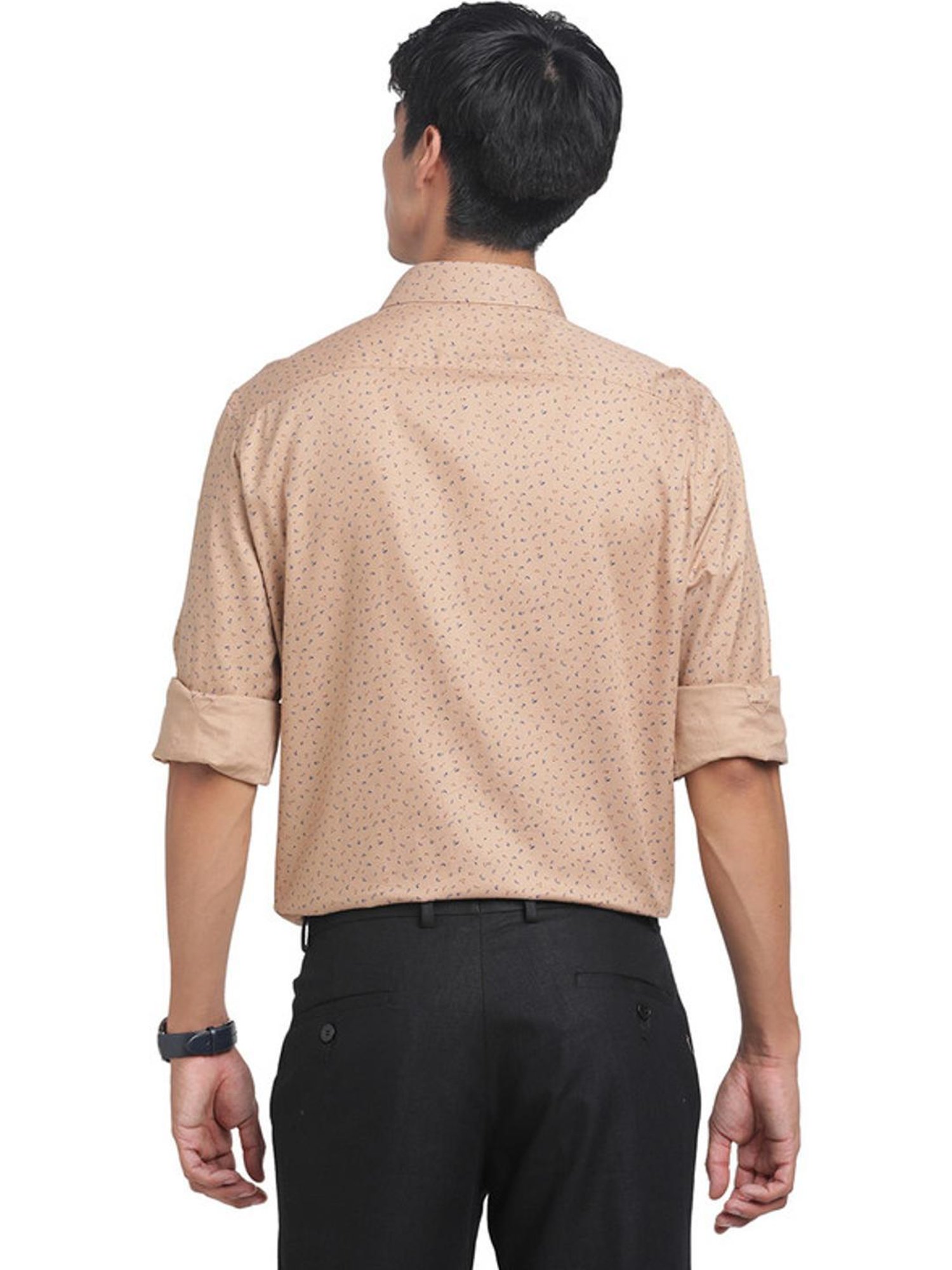Turtle Beige Cotton Regular Fit Printed Shirt