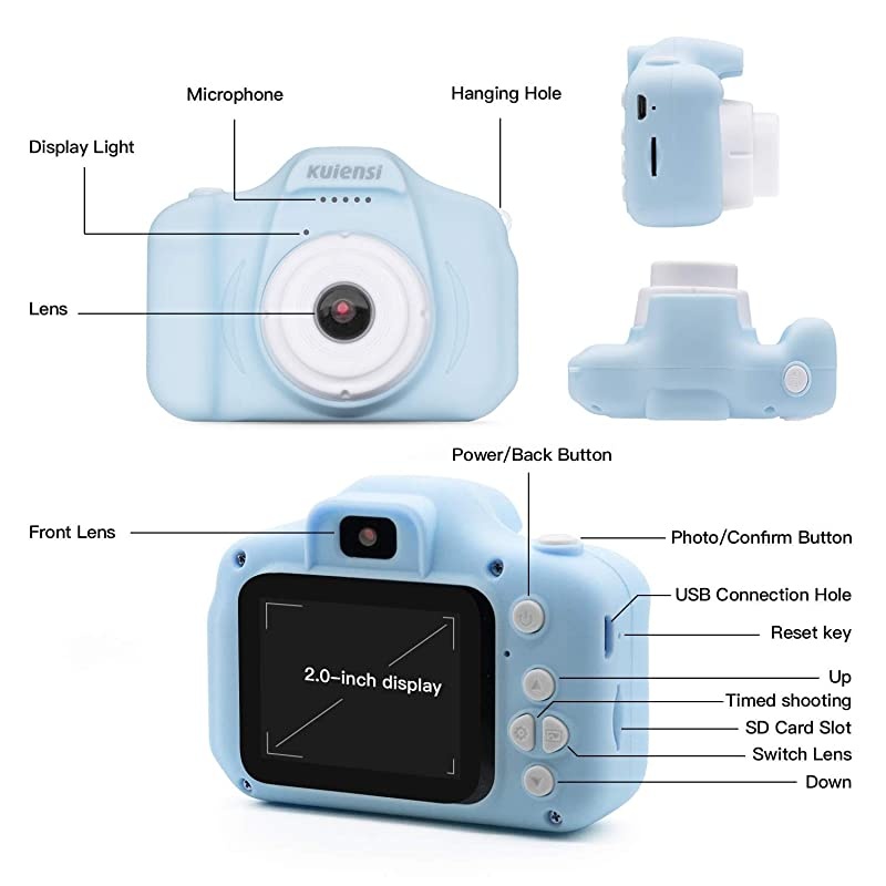 Digital Camera, Girls Birthday Toy Gifts for 4-13-Year-Old Children, Dual Lens 20.0MP Toddler Cameras, Child Camcorder Video Recorder 1080P IPS 2.0 Inch with 32G TF Card, Cow Soft Silicone Case