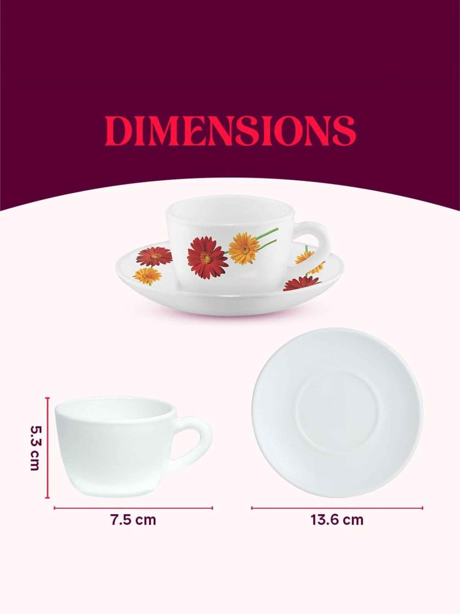 Larah by Borosil White Ceramic Opalware Cup and Saucer Set of 12 140ml