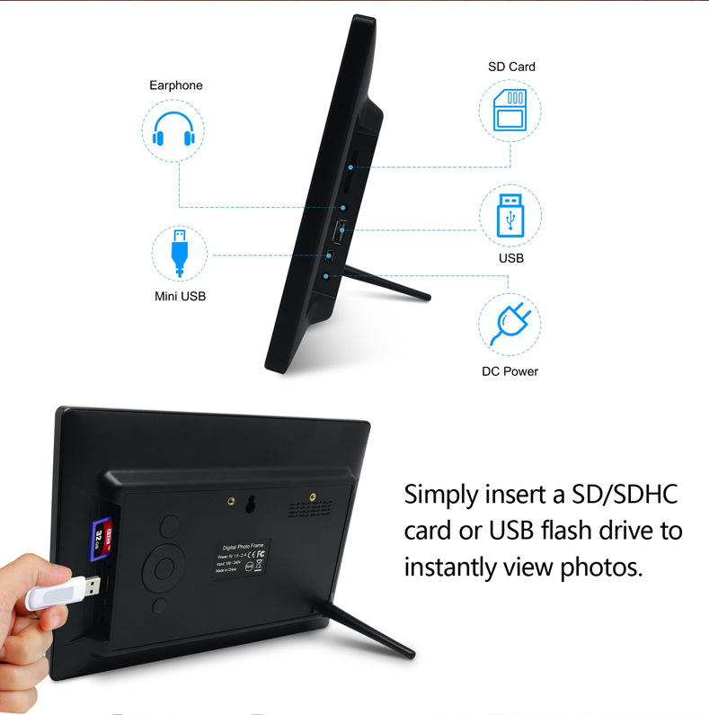 TakeIt WiFi Digital Picture Frame 10.1 inch Digital Photo Video Cloud Frame 16GB HD 1080P 800x1280 IPS LCD Touch Screen Auto-Rotate Adjustable Brightness Black