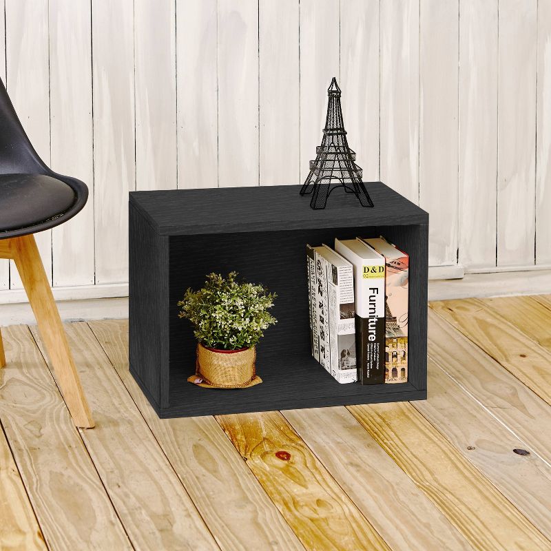 Way Basics Stackable Eco Rectangle Shelf Shoe Rack Black Wood Grain