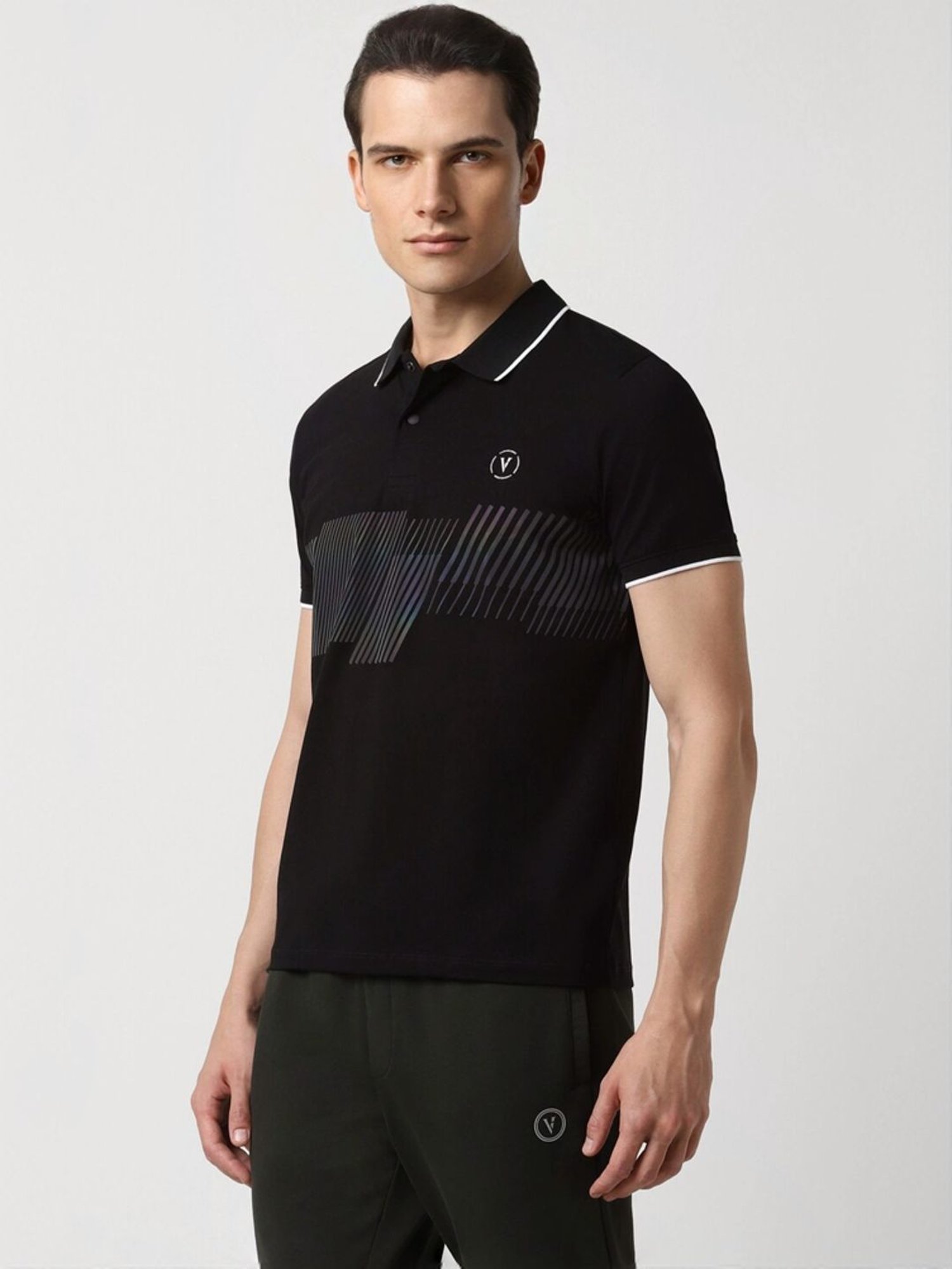 Van Heusen Black Cotton Regular Fit Printed T-Shirt