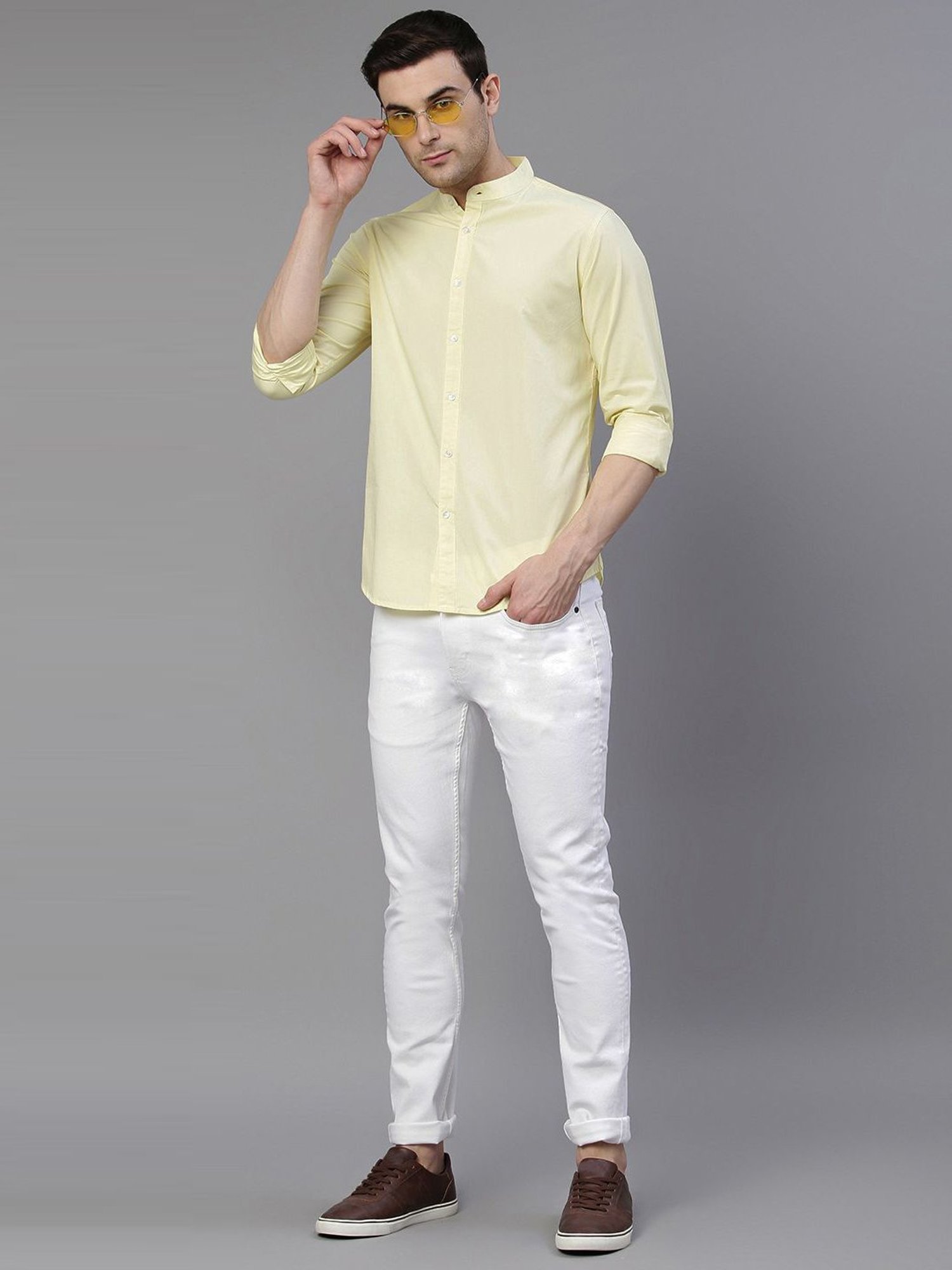 Dennis Lingo Lemon Cotton Slim Fit Shirt