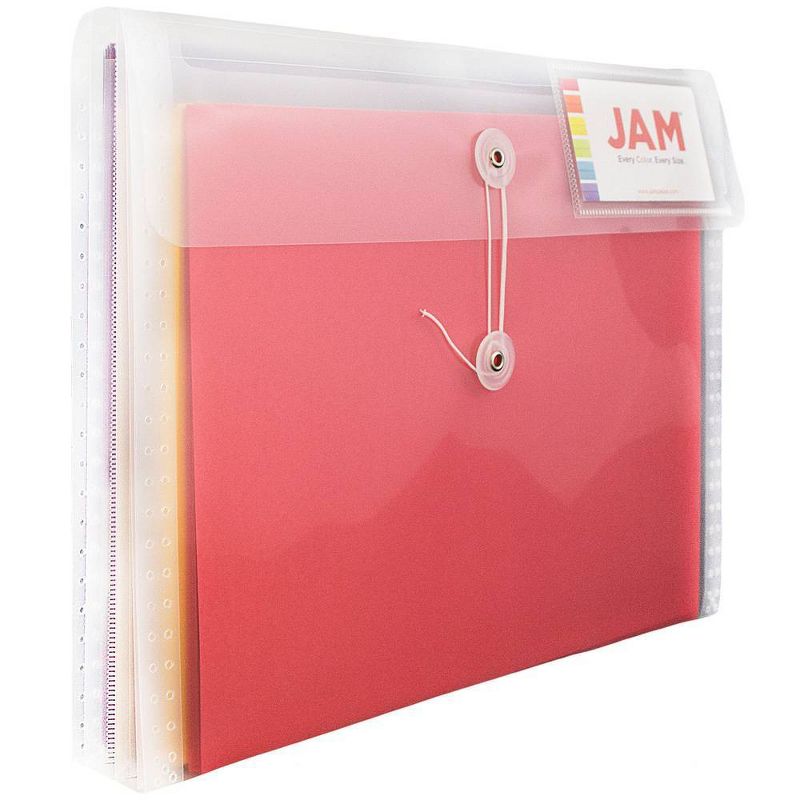JAM Paper 24pk Plastic Envelopes with Button & String Tie Closure & 2 Dividers - Letter Booklet - Clear