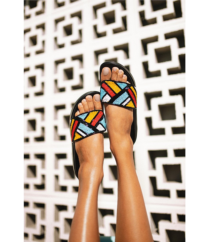 Donald Pliner Fifi Beaded Platform Wedge Thong Slides