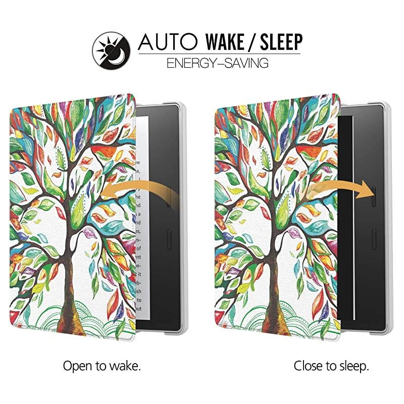 Case Compatible for AllNew Kindle Oasis 10th Generation 2019 Release Slim Lightweight PU Leather Protective Cover with Auto WakeSleep Fit  7quot Kindle Oasis Lucky Tree