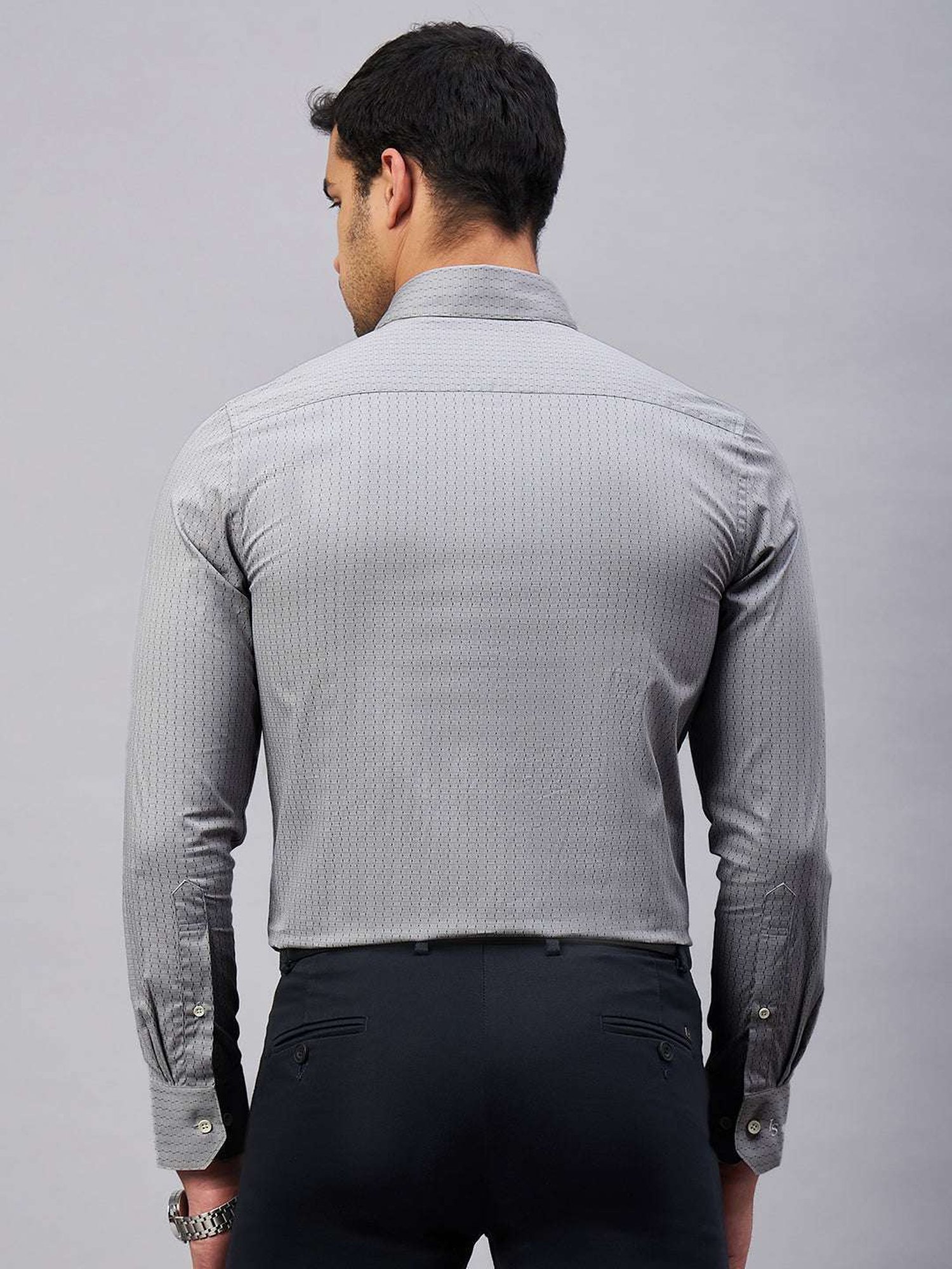 Louis Stitch Grey Cotton Regular Fit Printed Shirt