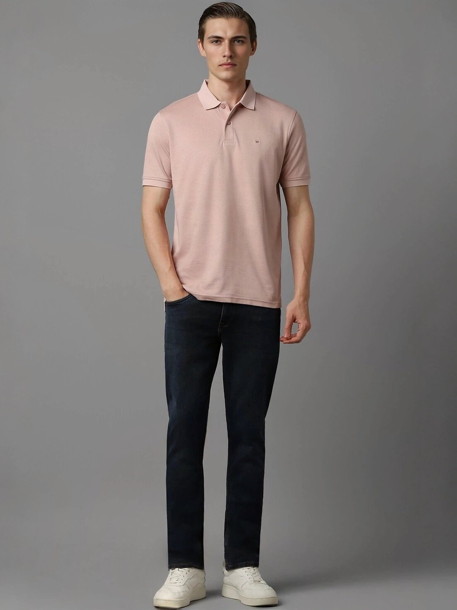 Louis Philippe Pink Regular Fit Printed Polo T-Shirt