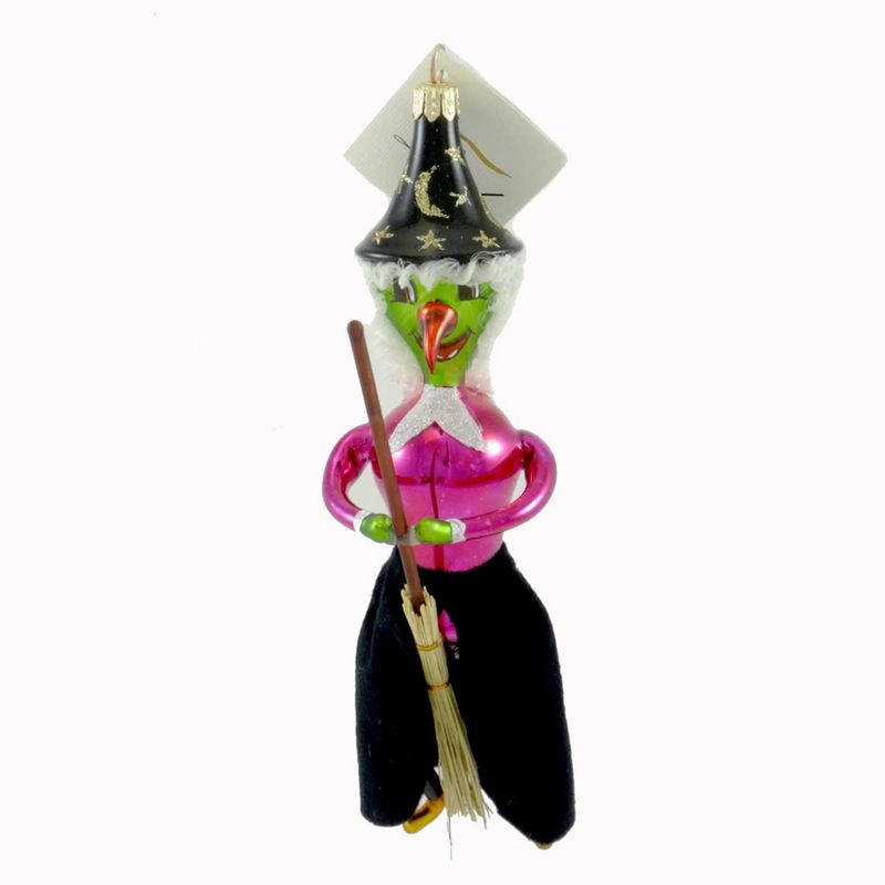 Laved Italian Ornaments Happy Green Witch Felt Skirt Halloween Broom  -  Tree Ornaments